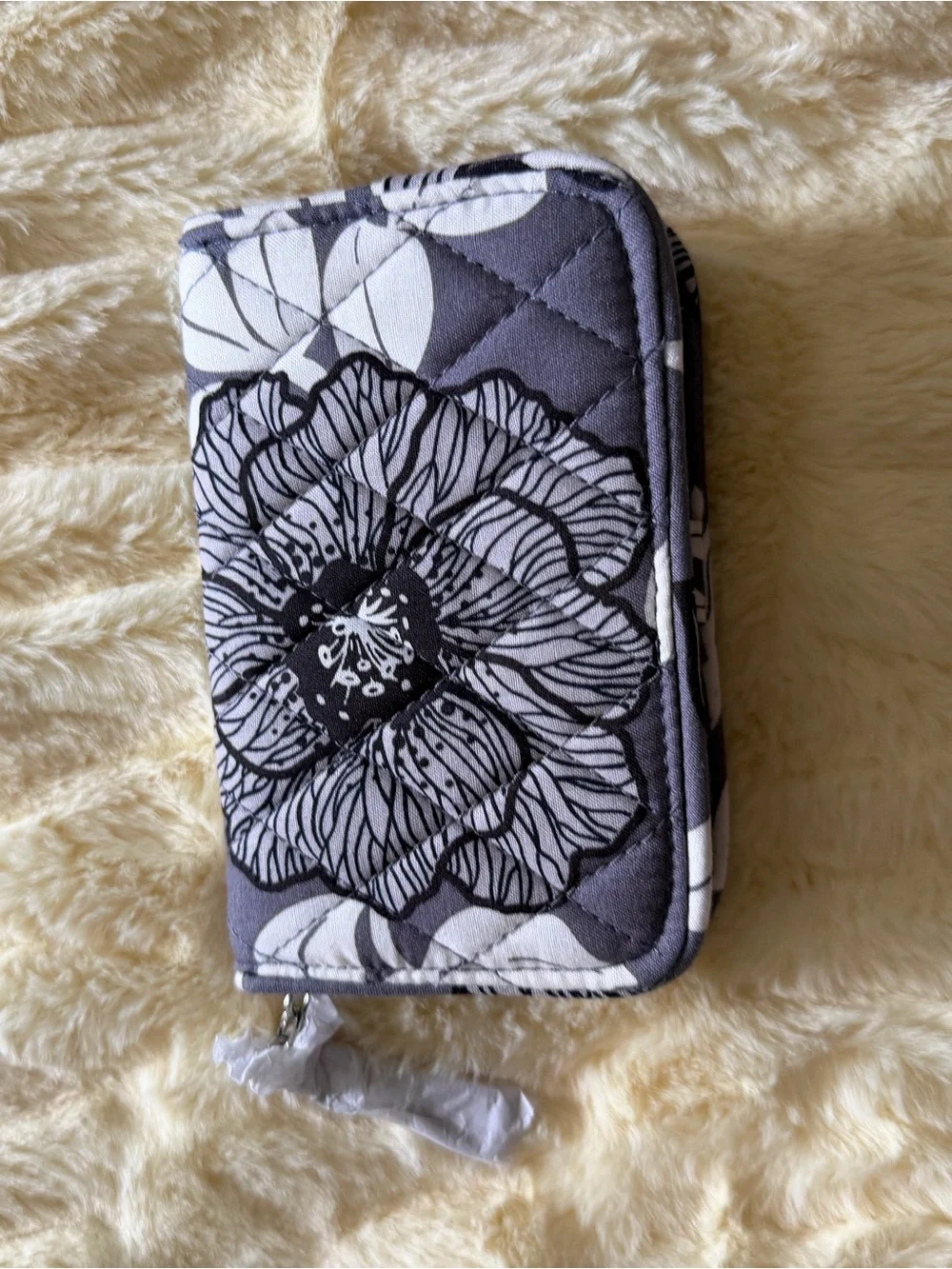 Vera Bradley Gray and White Quilted Floral Phone Wallet